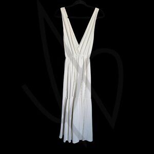 White Deep V-Neck Maxi Dress-L